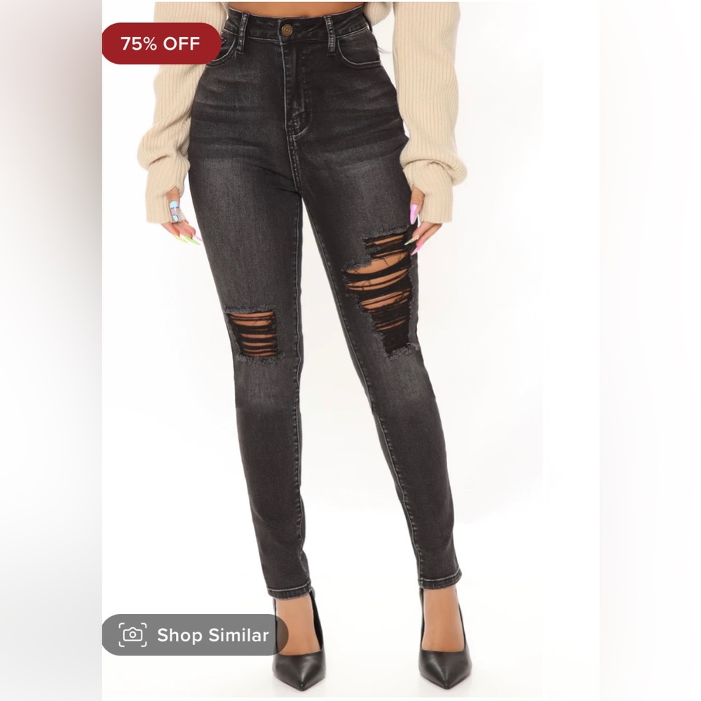 BRAND NEW FASHION NOVA Rewrite The Script Distressed Skinny Jeans Black - Size 7
